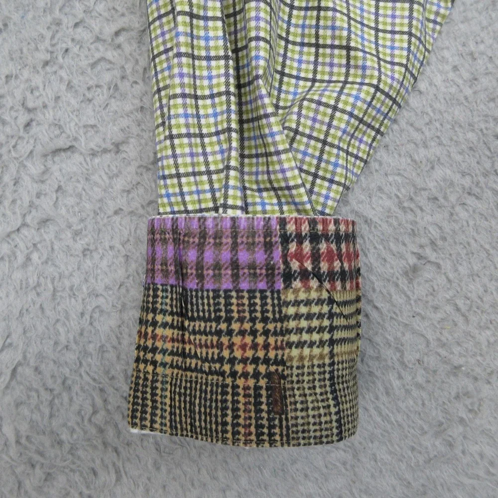 Vintage Alexander Julian Check Shirt Men L Green Plaid Flip Cuff Y2K Cotton 2002